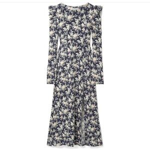 LES REVERIES Floral Long Sleeve Dress Size Large Midi Maxi Front Slit